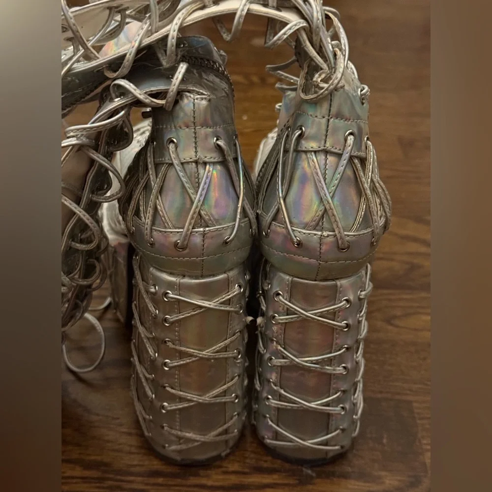 Dolls Kill Club Exx Moonlight Rude Awakening Holographic Platform Boots size 7M - Picture 3 of 4